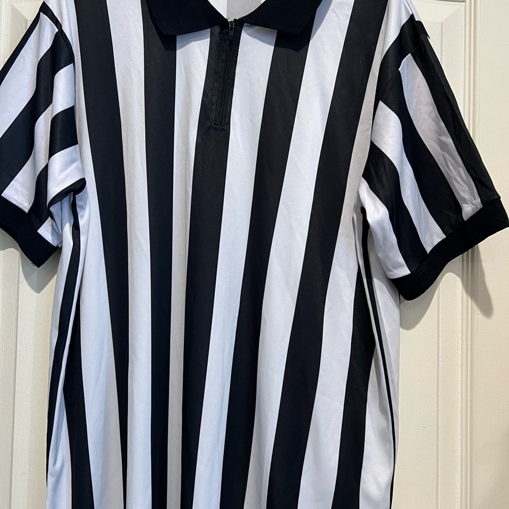 Black and White Striped Referee Polo Shirt